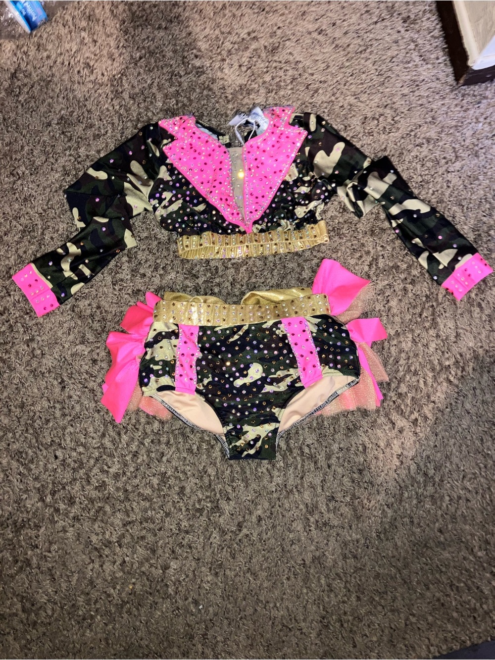Kids Camo Dance Costume with Hot Pink & Gold Accents